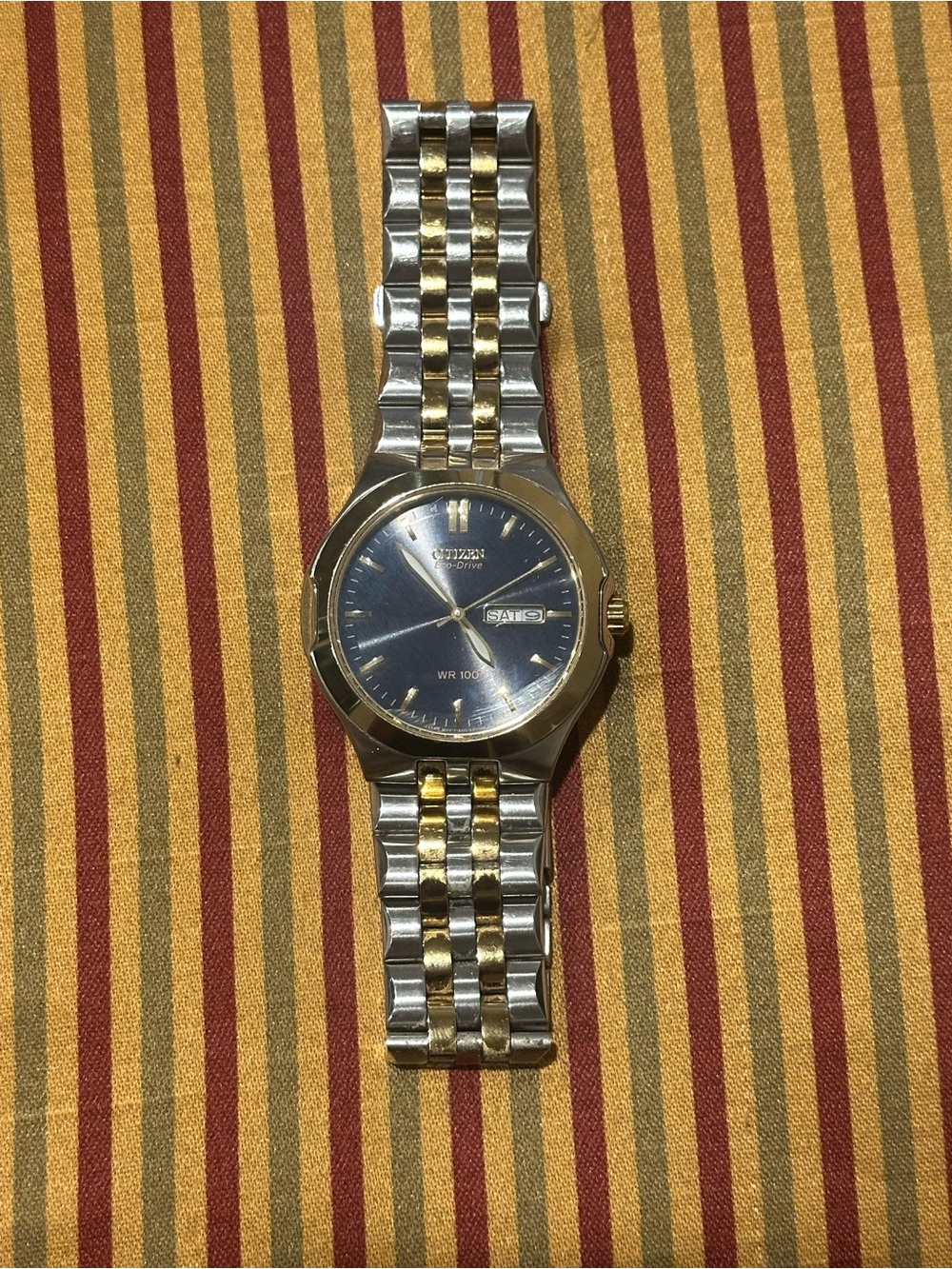 Citizen Eco-DriveTwo-Tone Men’s Watch with Blue Dial and Gold Accents. No box